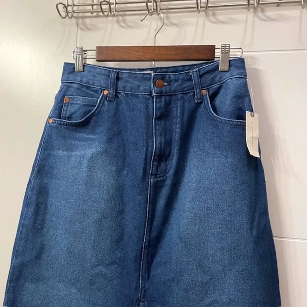 NWT Anthropologie Pilcro Madi Front Slit Denim Maxi Skirt Raw Hem Size 4